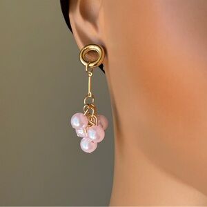 Luminous Gold and Pink Cluster Dangle Earrings